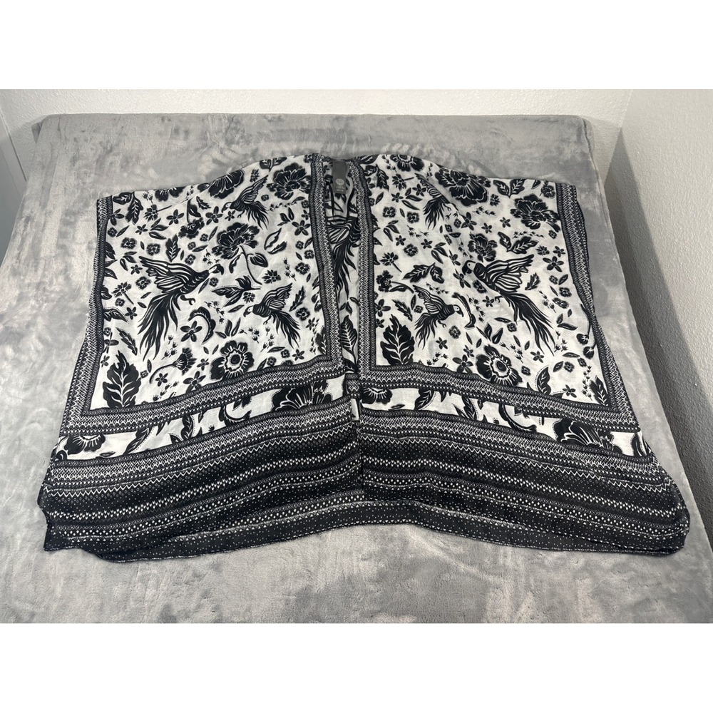 Vince Camuto Black White Bird Floral Print Kimono Wrap OneSize OS Summer Coverup
